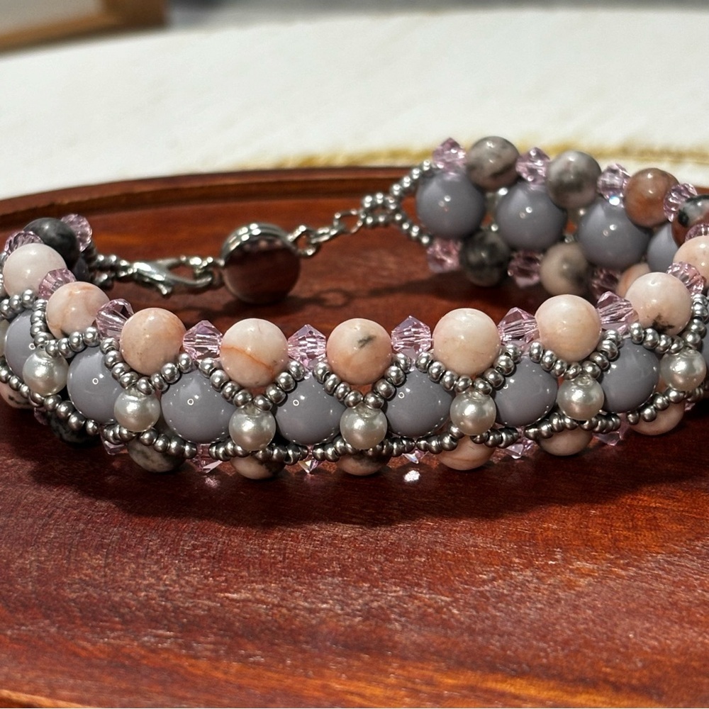 Artisan handmade jasper and glass beaded bracelet